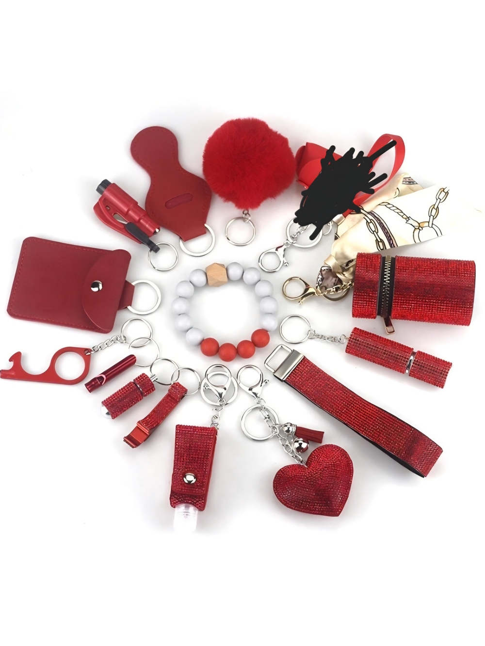 Red Women’s Keychain & Accessory Set - Stylish Charm Bundle